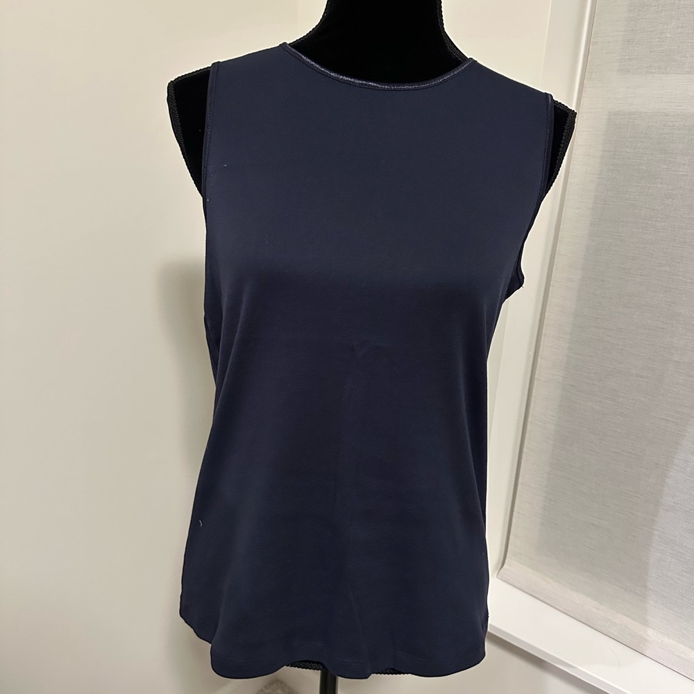 Women’s Christopher & Banks Navy Crew Neck‎ Satin Trim Perfect Tank